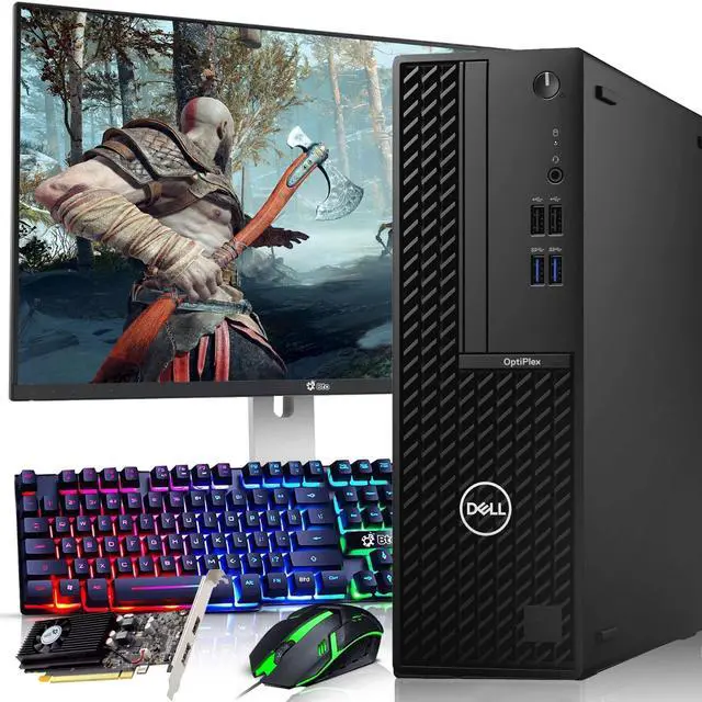 Main image of Restored Dell OptiPlex Gaming Desktop PC SFF, Intel 6 Core i5-10th Gen - 16GB DDR4 RAM, 256GB NVMe SSD, 24"LED - NVIDIA GeForce GT 1030 GDDR5, Gaming KB & Mouse, Wi-Fi, Win 11 Pro (Refurbished)