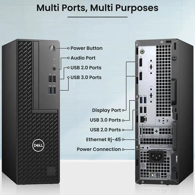 Alt view image 2 of 6 - Restored Dell OptiPlex Desktop Computer SFF - Business Desktop PC, Intel 6 Core i5-10th Gen - 16GB DDR4 RAM, 256GB NVMe SSD - 2x22" LED Monitor - Keyboard & Mouse, Wi-Fi, Win 11 Pro (Refurbished)
