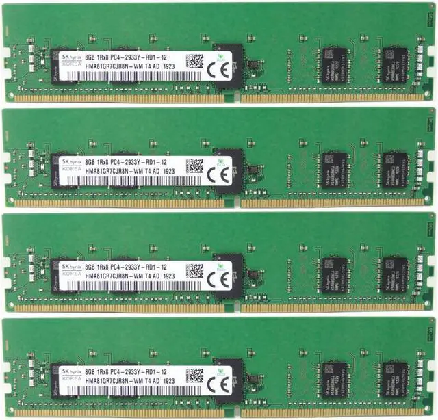 Main image of 32GB 4x8GB DDR4-2933 PC4-23400 1Rx8 ECC Registered Memory Hynix Server Memory