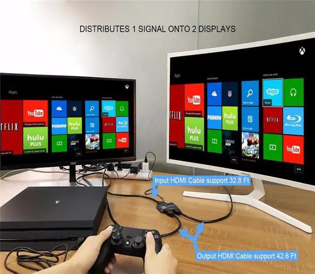 Alt view image 3 of 5 - Ultra HD 4K 1.4 1 in 2 out 1080p HDCP Stripper HDMI Splitter Signal Amplifier