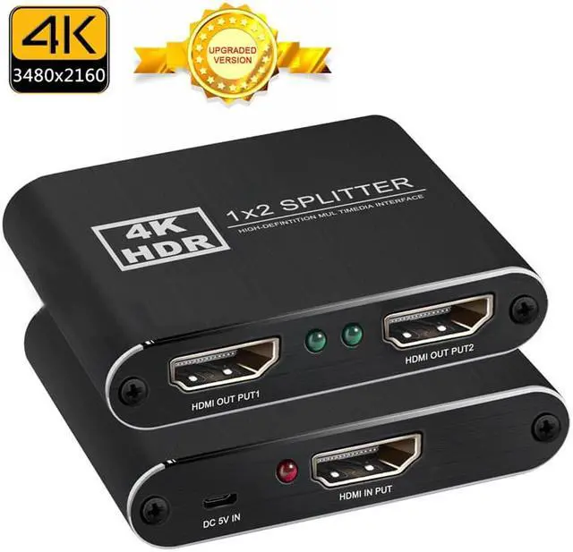 Alt view image 5 of 5 - Ultra HD 4K 1.4 1 in 2 out 1080p HDCP Stripper HDMI Splitter Signal Amplifier
