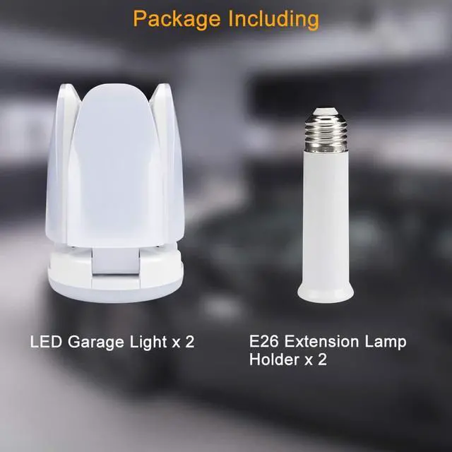 Alt view image 5 of 7 - LED Garage Light 2 Pack 60W E26 6000LM Deformable LED Garage Ceiling Lights 6500K Daylight White Garage LED Light with 4 Adjustable LED Panels, LED Garage Lights for Warehouse Workshop Basement Lights