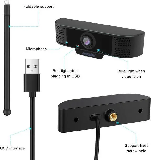Alt view image 2 of 5 - 1080P Webcam with Microphone, Easyday USB 2.0 Desktop Laptop Computer Web Camera with Auto Light Correction, Plug and Play, for Windows Mac OS, for Video Streaming, Conference, Gaming, Online Classes