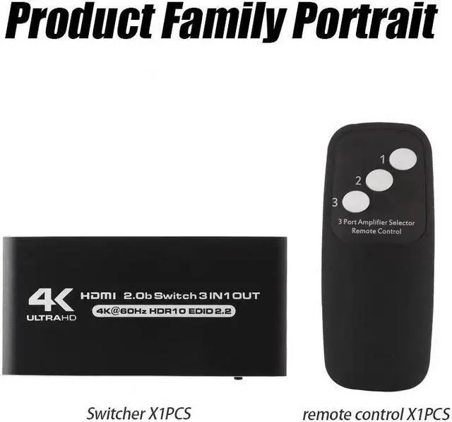 Alt view image 7 of 7 - Easyday HDMI2.0b Switch 3X1 3 in 1 out HDCP2.2  4K/60HZ without power supply