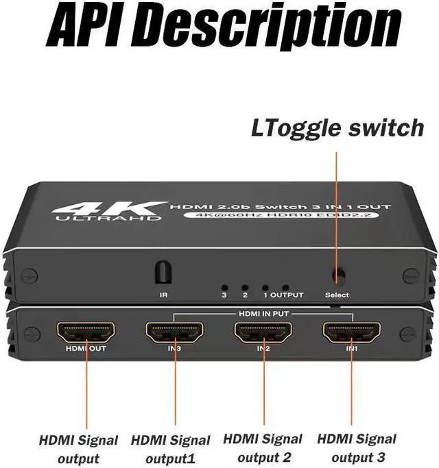 Alt view image 6 of 7 - Easyday HDMI2.0b Switch 3X1 3 in 1 out HDCP2.2  4K/60HZ without power supply