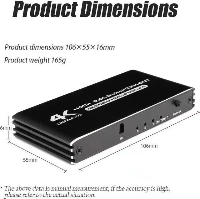 Alt view image 5 of 7 - Easyday HDMI2.0b Switch 3X1 3 in 1 out HDCP2.2  4K/60HZ without power supply