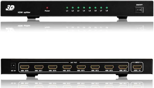 Alt view image 2 of 3 - 1x8 HDMI Splitter 1 In 8 Out Amplified Powered Signal Distributor Full HD 1080P