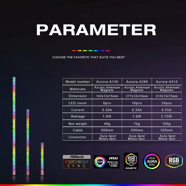 Alt view image 5 of 6 - ASIAHORSE Acrylic ARGB LED Strip for PC With 5V 3-pin ARGB LED and 4-pin Header, Compatible with Aura SYNC, Gigabyte RGB Fusion, MSI Mystic Light Sync(280MM)