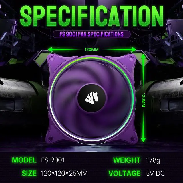 Alt view image 3 of 7 - Asiahorse FS-9001 120mm Triple Light Loop Silent 20 LED Addressable RGB Fan with 5V Motherboard Sync/Analog PWM Controller (Purple 3 pack )