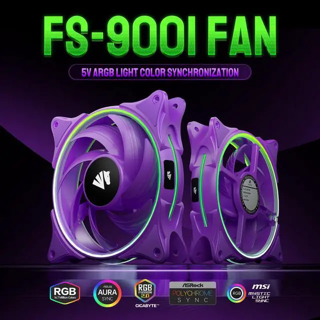 Alt view image 4 of 7 - Asiahorse FS-9001 120mm Triple Light Loop Silent 20 LED Addressable RGB Fan with 5V Motherboard Sync/Analog PWM Controller (Purple 3 pack )