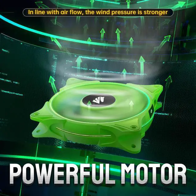 Alt view image 6 of 7 - Asiahorse FS-9001 120mm Triple Light Loop Silent 20 LED Addressable RGB Fan with 5V Motherboard Sync/Analog PWM Controller (Green 3 pack )