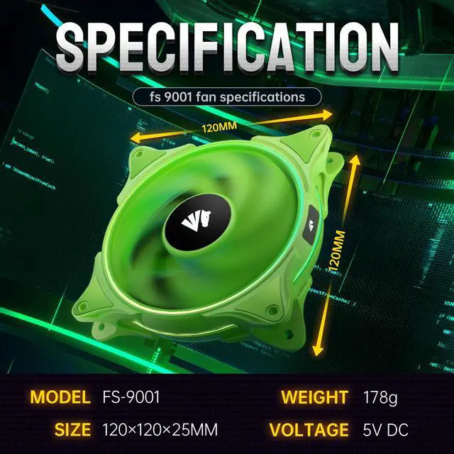 Alt view image 7 of 7 - Asiahorse FS-9001 120mm Triple Light Loop Silent 20 LED Addressable RGB Fan with 5V Motherboard Sync/Analog PWM Controller (Green 3 pack )