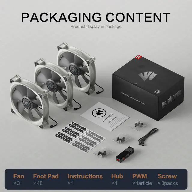 Alt view image 7 of 7 - Asiahorse Fish-Bone Pwm Case Fans With A 1-To-4 Port Exquisite Splitter,120mm Quiet Computer Cooling PC Fans (3pack Grey)