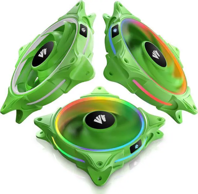 Main image of Asiahorse FS-9001 120mm Triple Light Loop Silent 20 LED Addressable RGB Fan with 5V Motherboard Sync/Analog PWM Controller (Green 3 pack )