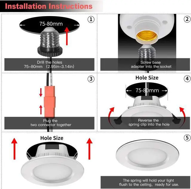 Alt view image 5 of 7 - MagicLight Smart Retrofit 3 Inch 5 Watts E26 LED Recessed Can Lights, 5 in 1 RGBCW Dimmable Multicolor Bluetooth Mesh App Control Smart LED Downlight
