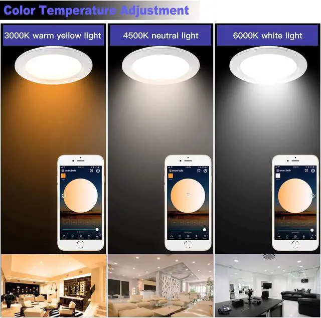 Alt view image 6 of 7 - MagicLight Smart Retrofit 3 Inch 5 Watts E26 LED Recessed Can Lights, 5 in 1 RGBCW Dimmable Multicolor Bluetooth Mesh App Control Smart LED Downlight