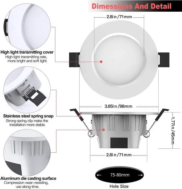 Alt view image 7 of 7 - MagicLight Smart Retrofit 3 Inch 5 Watts E26 LED Recessed Can Lights, 5 in 1 RGBCW Dimmable Multicolor Bluetooth Mesh App Control Smart LED Downlight