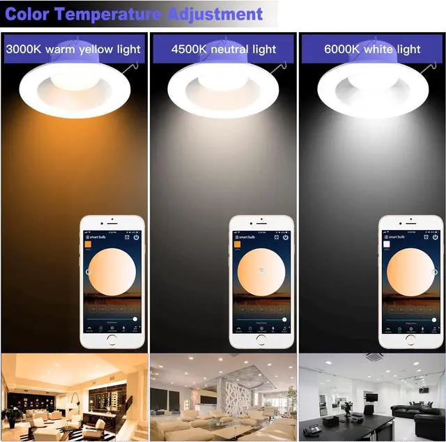 Alt view image 5 of 7 - MagicLight Smart Retrofit LED Recessed Ceiling Light 5/6 Inch, 5in1 RGBCW Dimmable Multicolor 9W E26 Bluetooth Mesh App Control Smart LED Downlight
