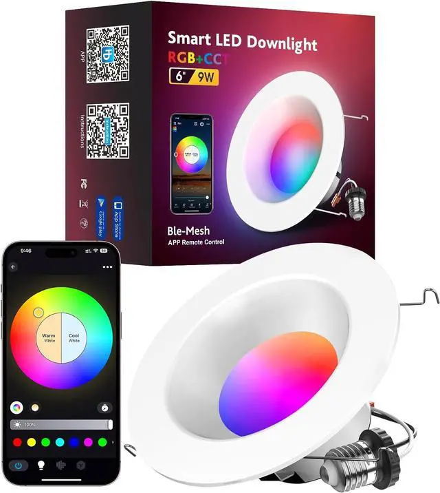 Main image of MagicLight Smart Retrofit LED Recessed Ceiling Light 5/6 Inch, 5in1 RGBCW Dimmable Multicolor 9W E26 Bluetooth Mesh App Control Smart LED Downlight