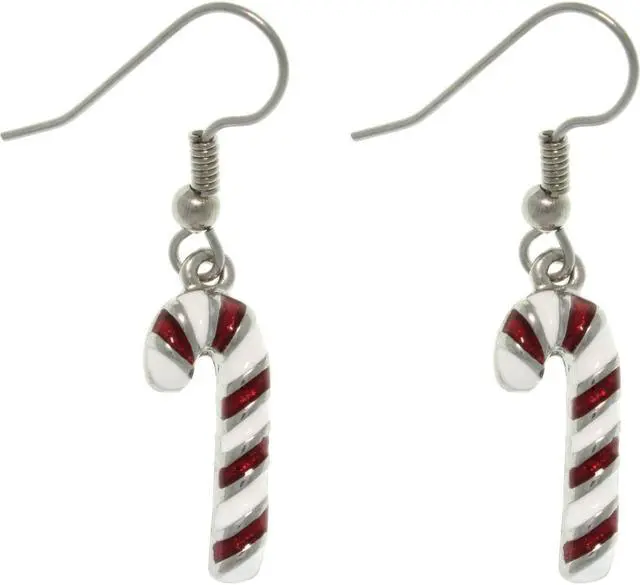 Main image of Jewelry Trends Pewter Holiday Christmas Candy Cane Dangle Earrings with Sparkling Enamel Stripes