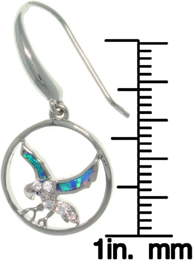 Alt view image 2 of 3 - Jewelry Trends Sterling Silver Created Opal and CZ Southwestern Eagle In Flight Dangle Earrings