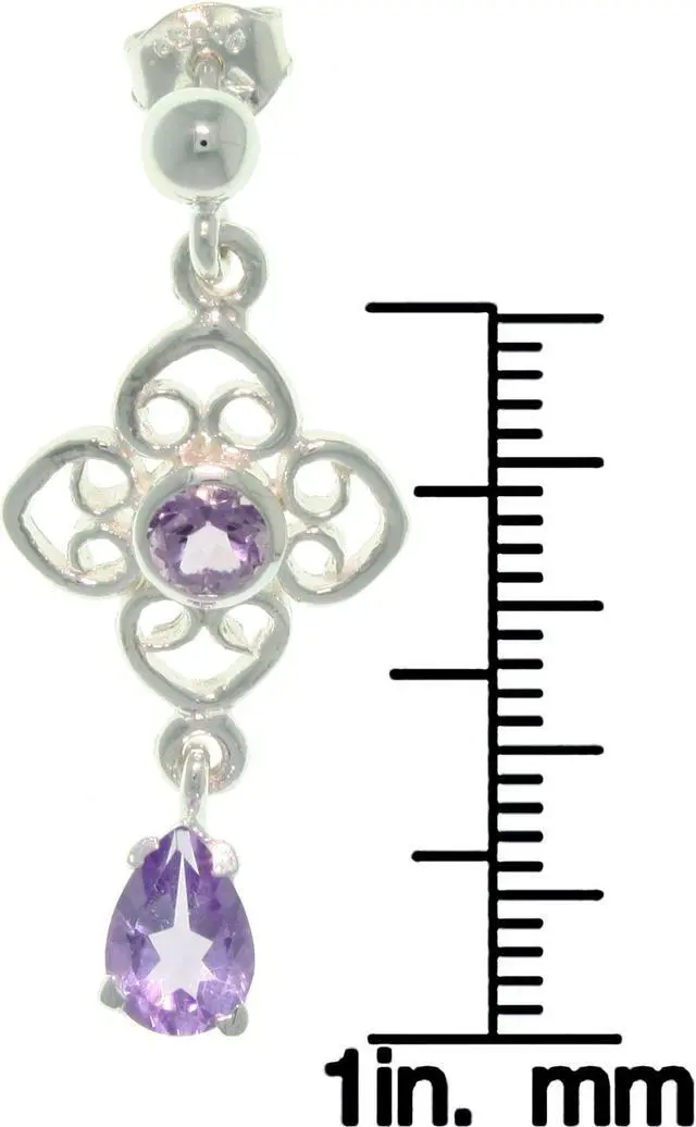 Alt view image 2 of 3 - Jewelry Trends Sterling Silver Amethyst Celtic Flower and Teardrop Dangle Earrings