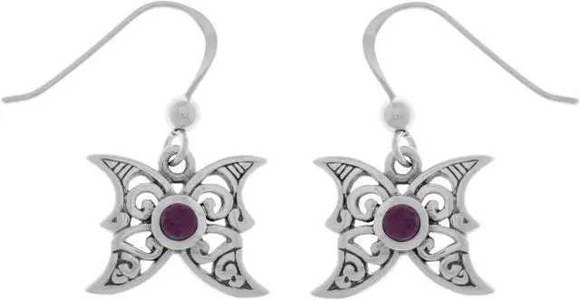 Main image of Jewelry Trends Sterling Silver Moon Butterfly Dangle Earrings with Purple Amethyst