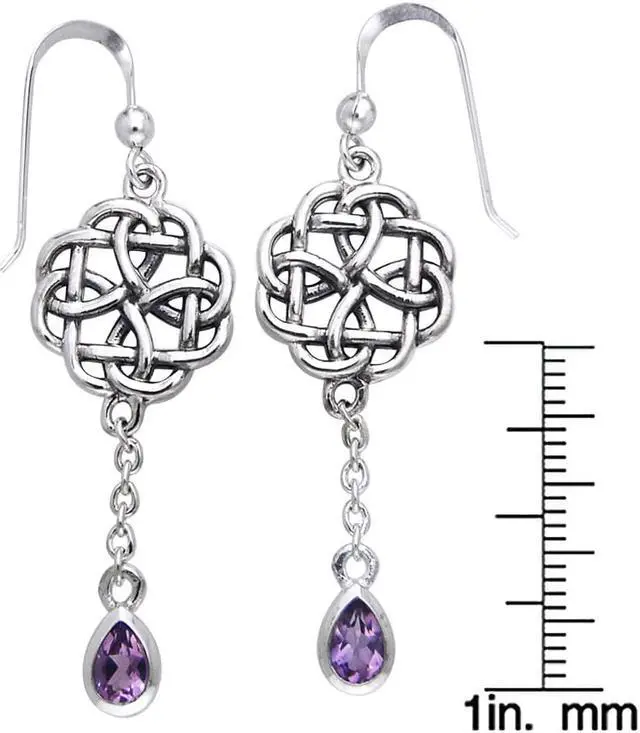 Alt view image 2 of 2 - Jewelry Trends Sterling Silver Celtic Amethyst Dangle Chain Earrings