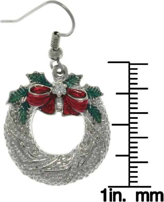 Alt view image 2 of 3 - Jewelry Trends Pewter Christmas Holiday Wreath and Bow Dangle Earrings