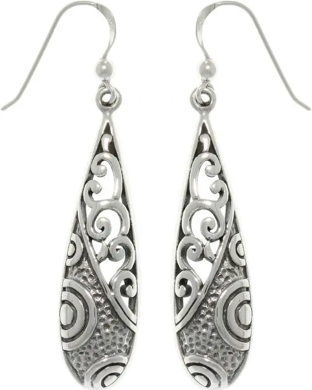 Main image of Jewelry Trends Mixed Texture Teardrop Sterling Silver Long Dangle Earrings