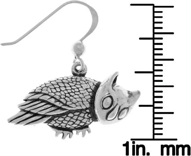 Alt view image 2 of 3 - Jewelry Trends Sterling Silver Horned Barn Owl Dangle Earrings