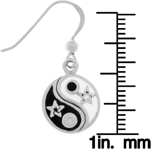 Alt view image 2 of 3 - Jewelry Trends Sterling Silver Yin Yang Stars Dangle Earrings with Black and White CZ's
