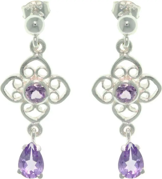 Main image of Jewelry Trends Sterling Silver Amethyst Celtic Flower and Teardrop Dangle Earrings