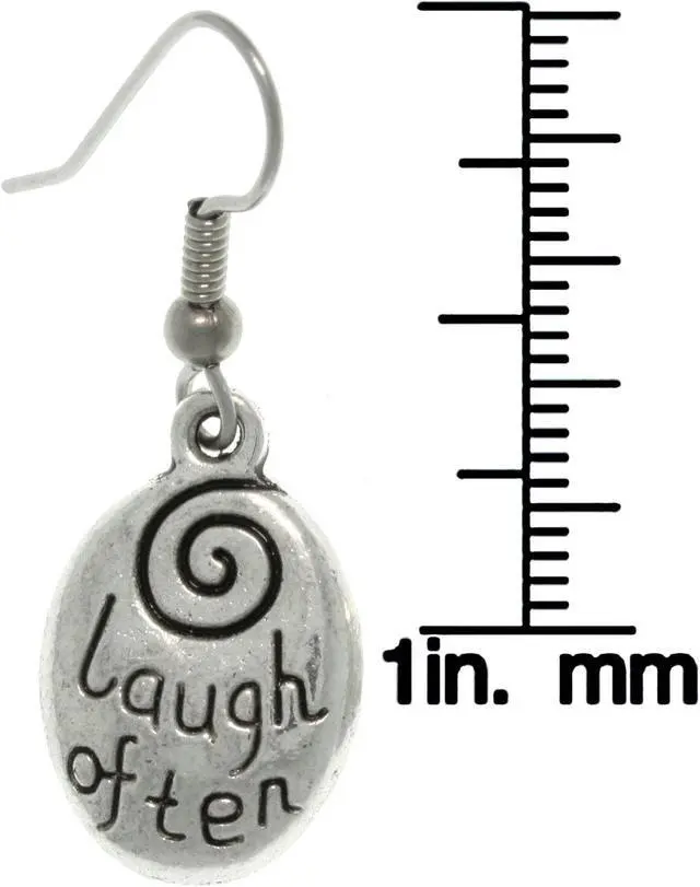 Alt view image 2 of 3 - Jewelry Trends Pewter ' Laugh Often - Love Much ' Inspirational Message Word Dangle Earrings