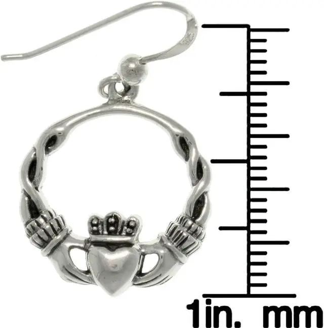 Alt view image 2 of 3 - Jewelry Trends Sterling Silver Celtic Claddagh Heart with Crown Dangle Hoop Earrings