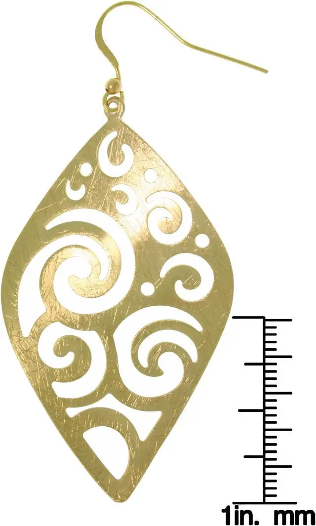 Alt view image 2 of 3 - Jewelry Trends Goldtone Brass Weightless Large Wavy Filigree Swirl Dangle Earrings