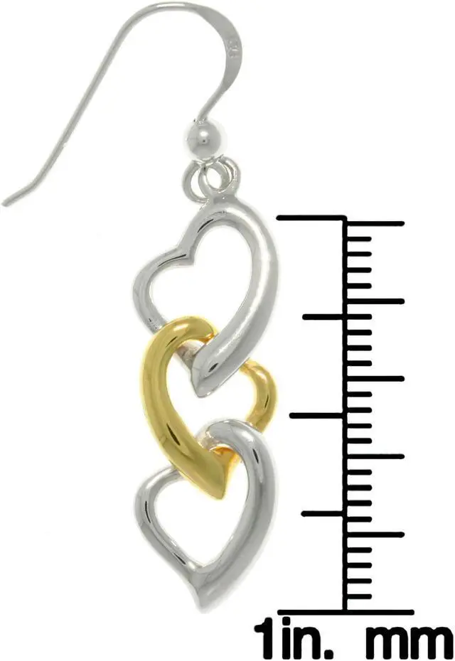 Alt view image 2 of 3 - Jewelry Trends Sterling Silver Heart Dangle Earrings with Gold-plated heart Drop