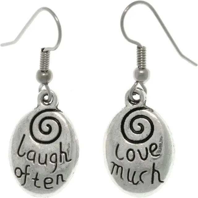 Main image of Jewelry Trends Pewter ' Laugh Often - Love Much ' Inspirational Message Word Dangle Earrings