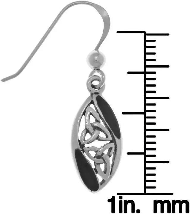 Alt view image 2 of 3 - Jewelry Trends Sterling Silver Celtic Trinity Knot Dangle Earrings Created Black Onyx