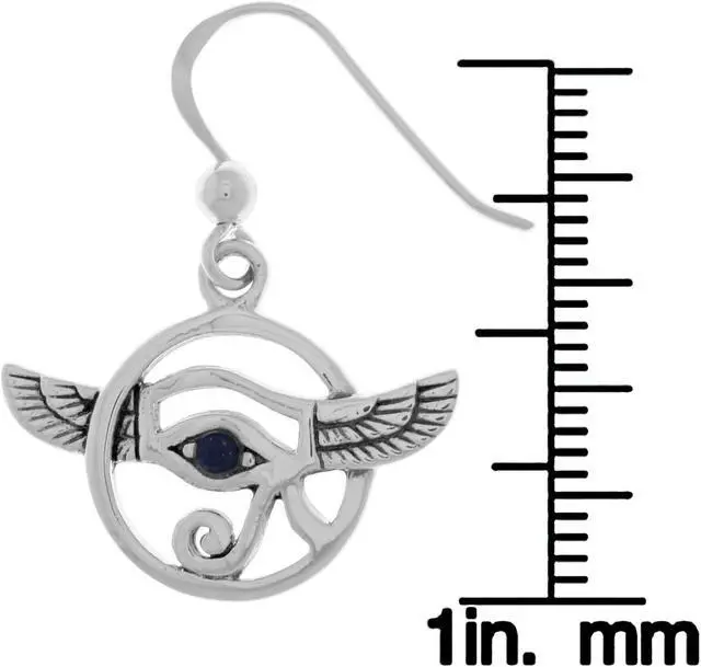 Alt view image 2 of 3 - Jewelry Trends Sterling Silver Winged Udjat Eye Of Horus Dangle Earrings with Synthetic Lapis