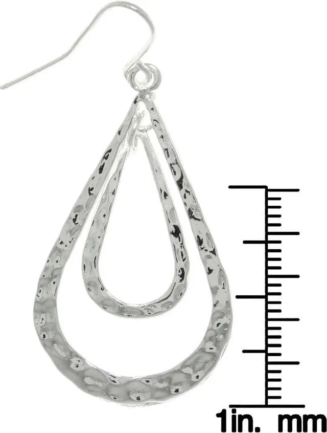 Alt view image 2 of 3 - Jewelry Trends Silvertone Pewter Double Teardrop Long Textured Dangle Earrings