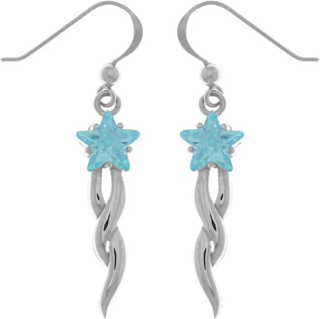 Main image of Jewelry Trends Sterling Silver Shooting Star Dangle Earrings with Blue CZ