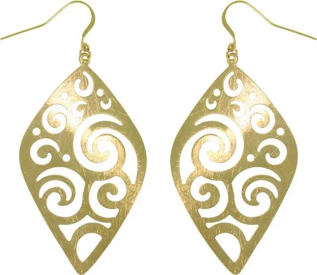 Main image of Jewelry Trends Goldtone Brass Weightless Large Wavy Filigree Swirl Dangle Earrings