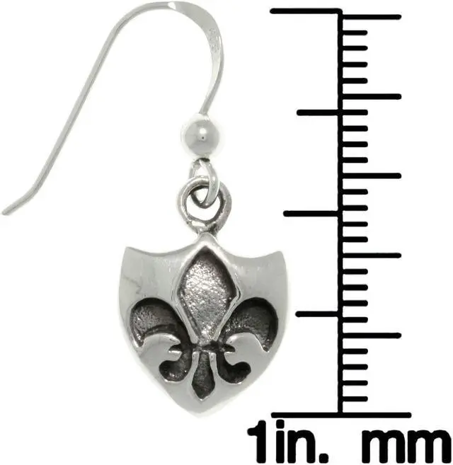 Alt view image 2 of 3 - Jewelry Trends Sterling Silver Fleur De Lis Shield Dangle Earrings