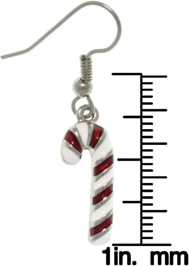 Alt view image 2 of 3 - Jewelry Trends Pewter Holiday Christmas Candy Cane Dangle Earrings with Sparkling Enamel Stripes