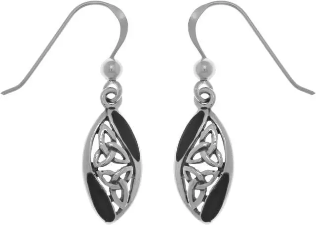 Main image of Jewelry Trends Sterling Silver Celtic Trinity Knot Dangle Earrings Created Black Onyx