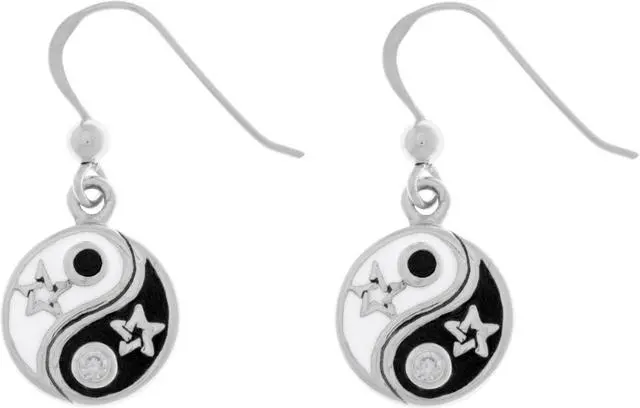 Main image of Jewelry Trends Sterling Silver Yin Yang Stars Dangle Earrings with Black and White CZ's