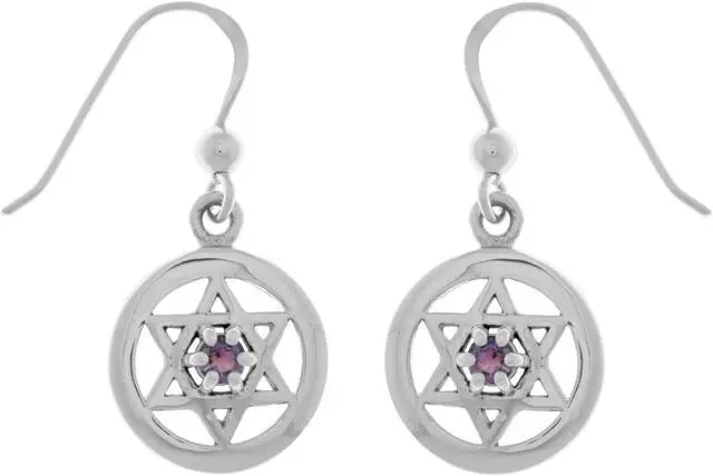 Main image of Jewelry Trends Sterling Silver Star of David Dangle Earrings with Purple Amethyst
