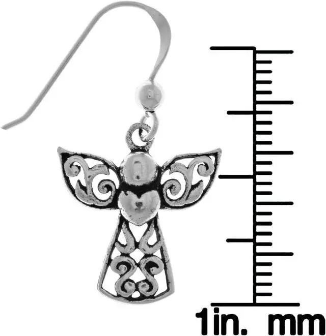 Alt view image 3 of 3 - Jewelry Trends Sterling Silver Filigree Love Angel Dangle Earrings