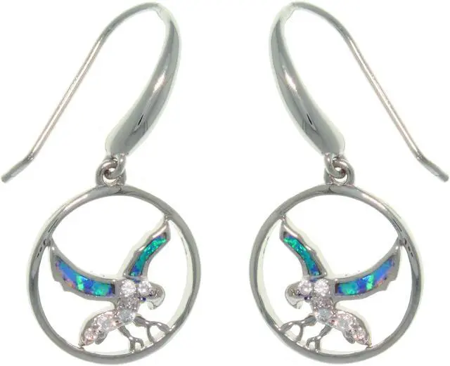 Main image of Jewelry Trends Sterling Silver Created Opal and CZ Southwestern Eagle In Flight Dangle Earrings